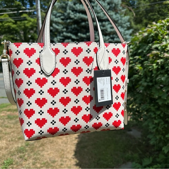 kate spade Bleecker Pixelated Hearts Grosgrain Printed Tote Bag NWT - Picture 10 of 10